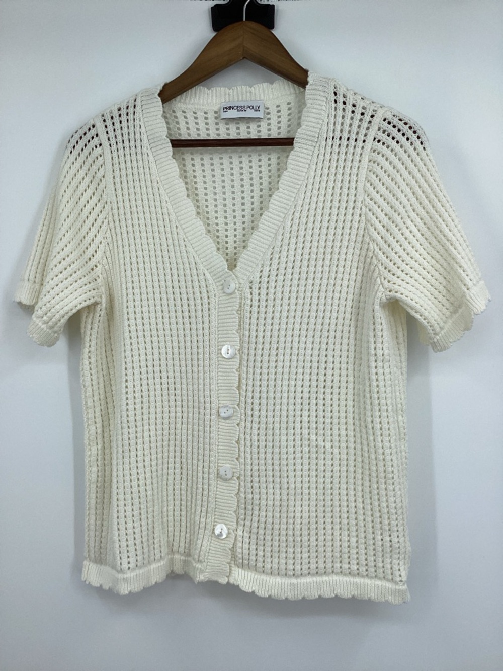 Princess Polly Beach Day Cream Open-Knit Button Front Cardigan - Picture 2 of 11